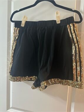 Fantastic Fawn Black Athletic Shorts with Gold Sequin Trim